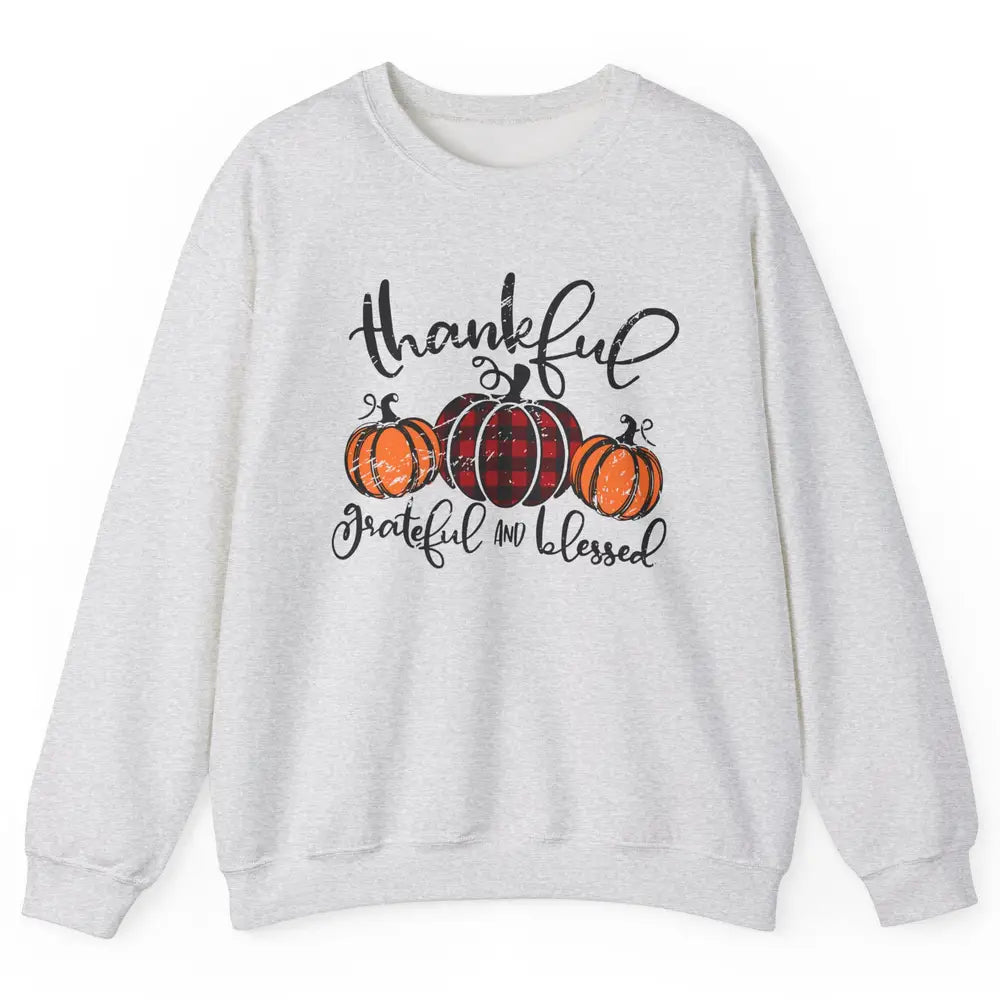Vintage Grateful Thankful Blessed Pumpkin Fall Thanksgiving Unisex Crewneck Sweatshirt