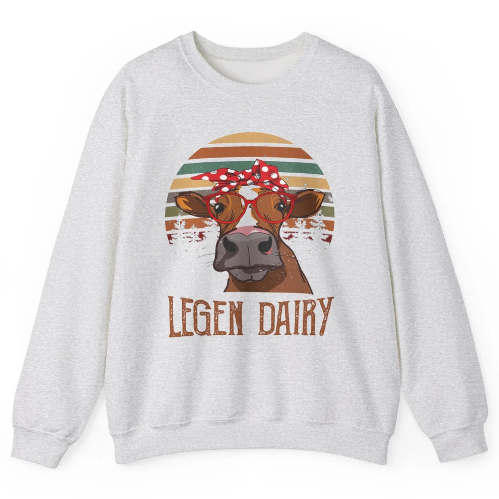 Retro Funny Highland Cow Legend Dairy Heifer Farm Animal Unisex Crewneck Sweatshirt