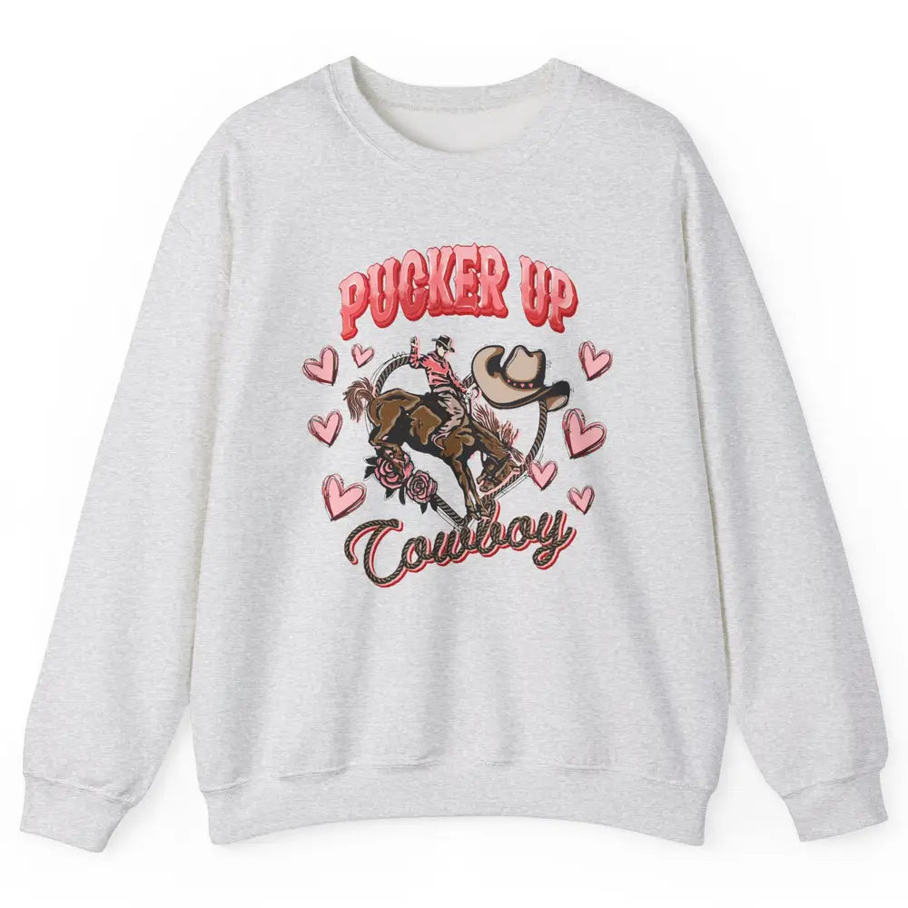 Retro Cowboy Horsing Pucker Up Cowboy Western Valentines Day Unisex Crewneck Sweatshirt