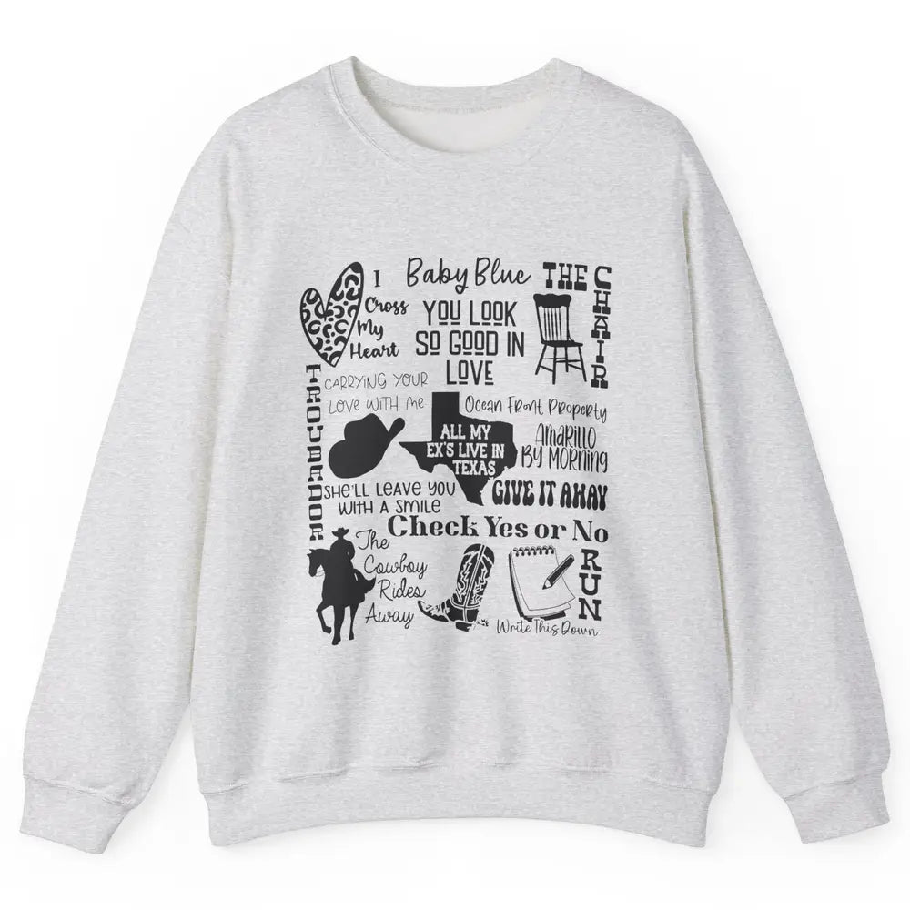 Retro Cowboy Boots Hat Texas Map Western Country Music Unisex Crewneck Sweatshirt