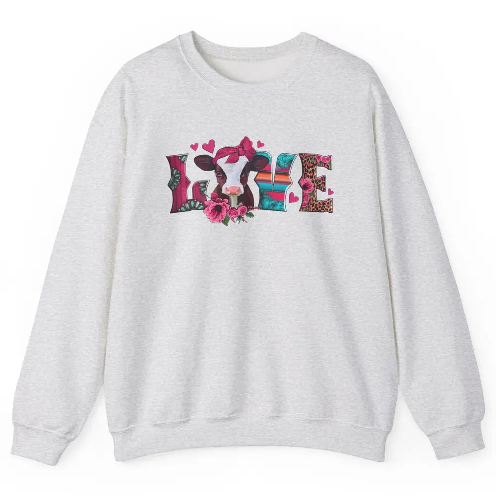 Pink Leopard Love Baby Calf Western Valentines Farm Animals Unisex Crewneck Sweatshirt