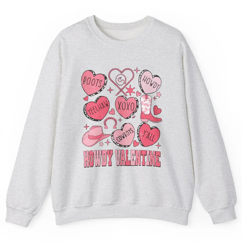 Retro Candy Heart Howdy Valentine Cowgirl Western Country Unisex Crewneck Sweatshirt