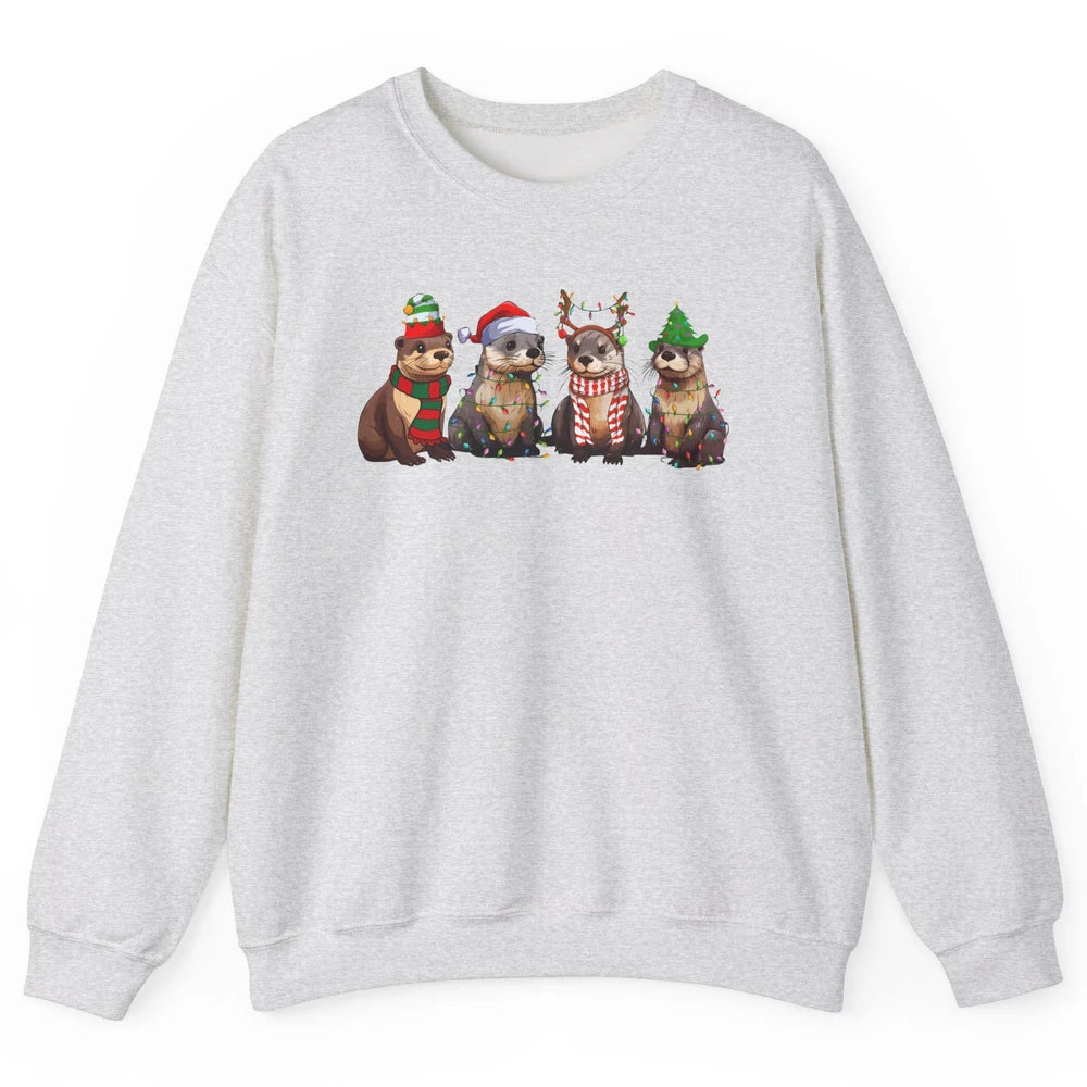 Otters Christmas Lights Sea Animal Christmas Otter Lovers Unisex Crewneck Sweatshirt