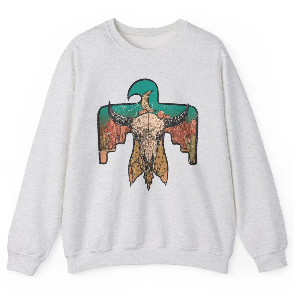 Retro Boho Bull Skull Desert Cactus Eagle Western Country Unisex Crewneck Sweatshirt