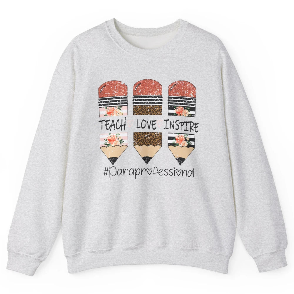 Retro Floral Leopard Teach Love Inspire Paraprofessional Unisex Crewneck Sweatshirt