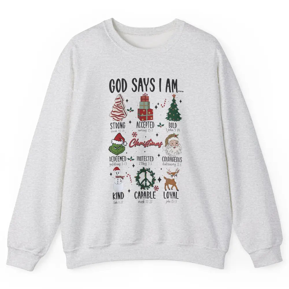 Retro Christmas God Says I Am Bible Verse Religious Boy Girl Unisex Crewneck Sweatshirt