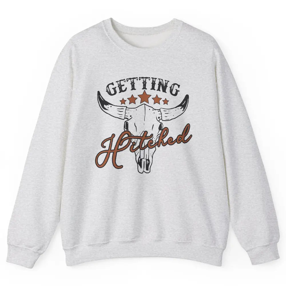 Retro Bull Skull Getting Rowdy Gettin Hitched Western Bridal Unisex Crewneck Sweatshirt