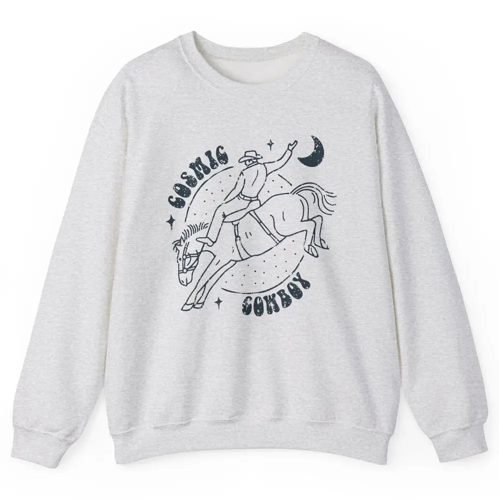 Retro Cowboy Riding Cosmic Cowboy Western Country Cowgirl Unisex Crewneck Sweatshirt