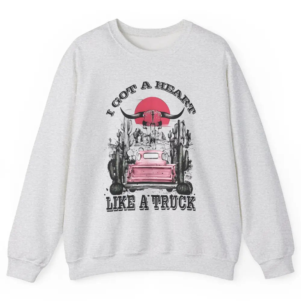 Retro Boho Bull Skull Got Heart Like A Truck Western Country Unisex Crewneck Sweatshirt