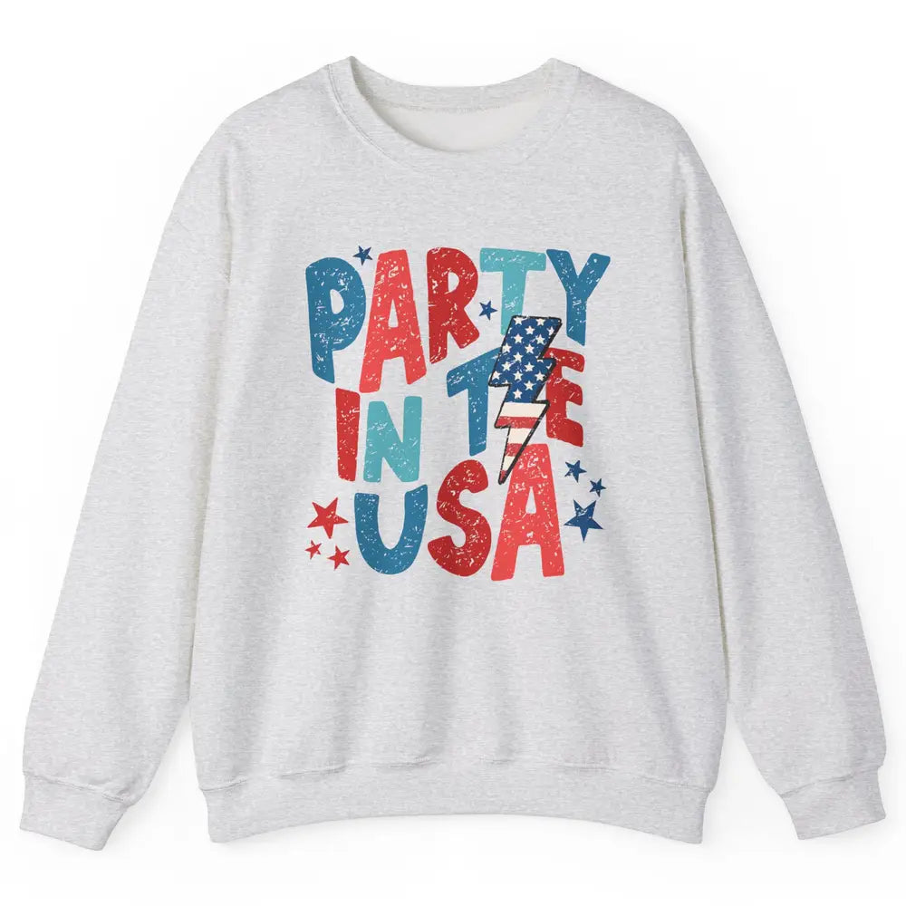 Party In The USA US Flag Lightning Bolt July 4th US Patriot Unisex Crewneck Sweatshirt