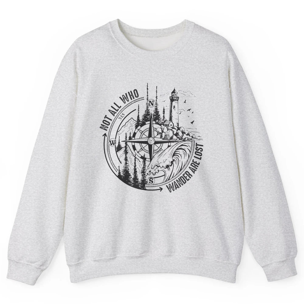 Retro Mountain Adventure Compass Not All Who Wander Are Lost Unisex Crewneck Sweatshirt