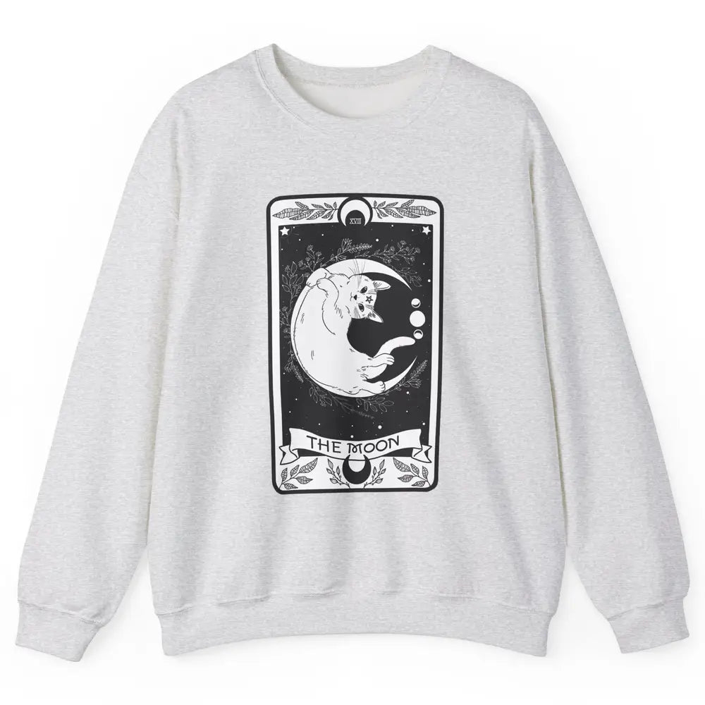 Retro Halloween Gothic Cat The Moon Tarot Card Witchcraft Unisex Crewneck Sweatshirt