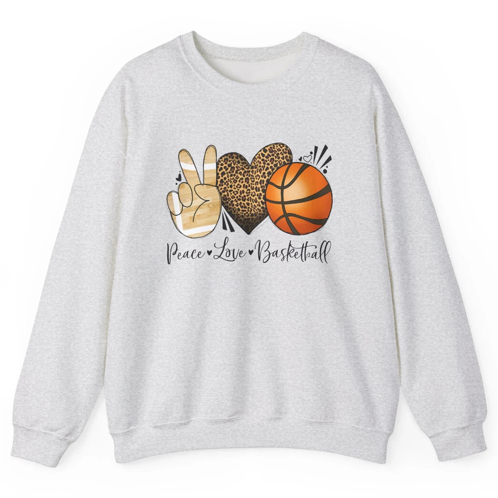Peace Love Basketball Leopard Heart Basketball Lovers Gift Unisex Crewneck Sweatshirt