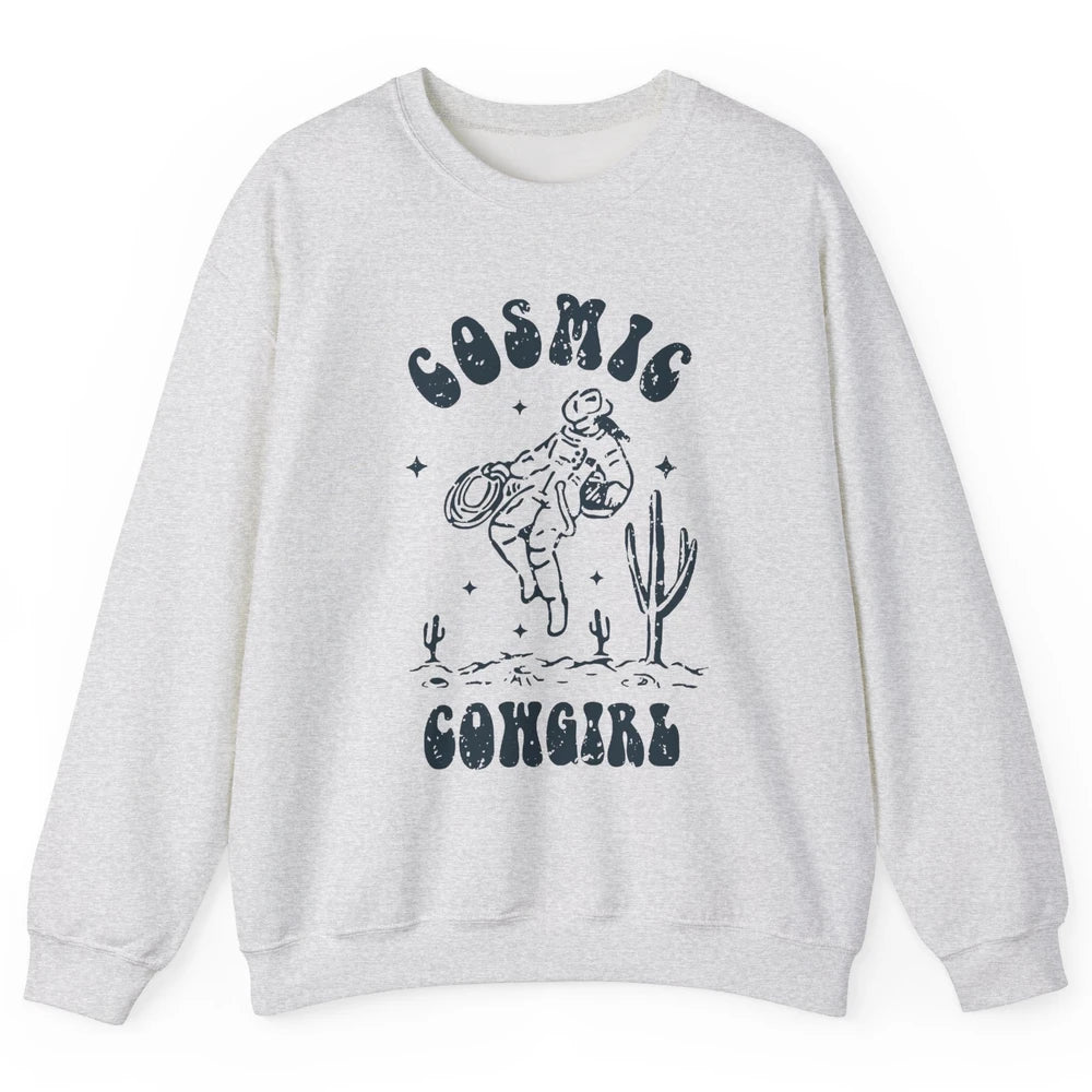 Retro Cowgirl In Space Cosmic Cowboy Western Country Cowgirl Unisex Crewneck Sweatshirt