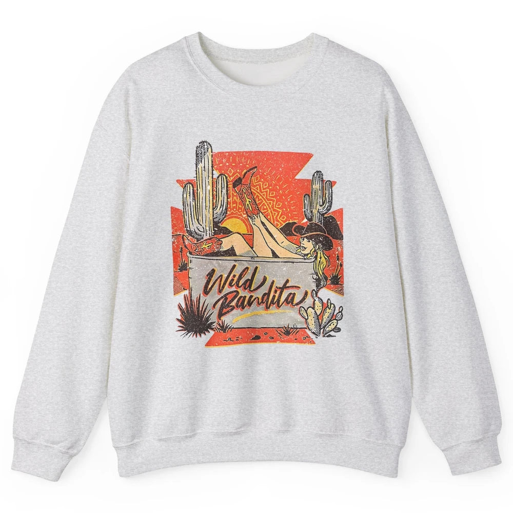 Retro Desert Cactus Cowgirl Wild Bandita Western Country Unisex Crewneck Sweatshirt