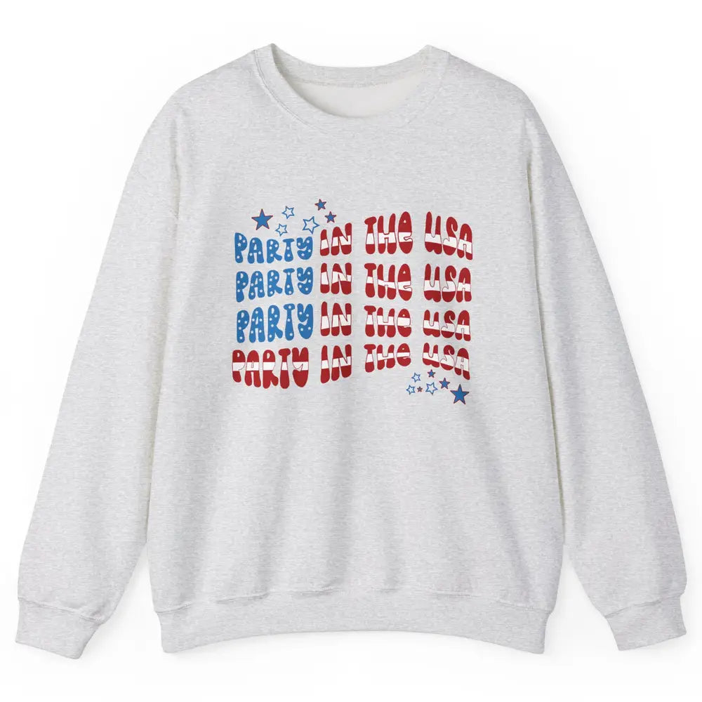 Retro July 4th Party In The USA Retro Stripe Star US Patriot Unisex Crewneck Sweatshirt