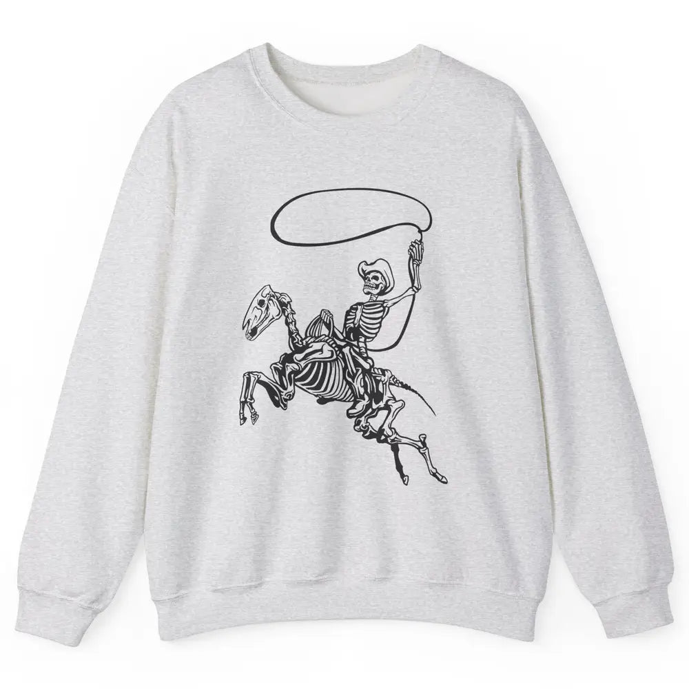 Retro Cowboy Skeleton Lassoing Western Country Horse Lovers Unisex Crewneck Sweatshirt