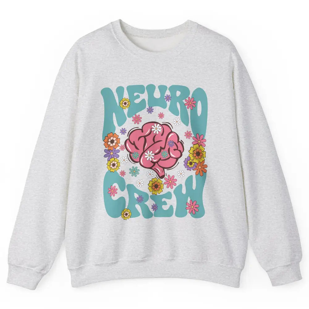 Retro Floral Neuro Crew Nurse Life Neurologist Neuroscience Unisex Crewneck Sweatshirt