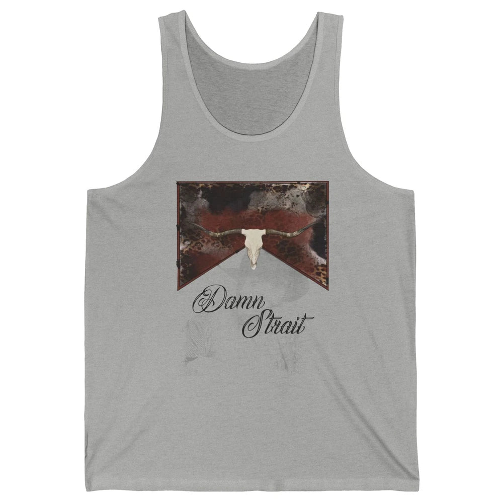 Retro Leopard Bull Skull Damn Strait Western Country Cowboy Unisex Jersey Tank
