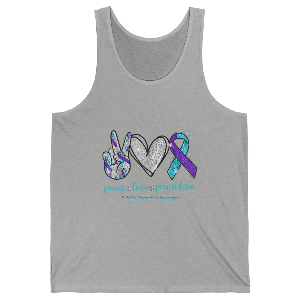 Peace Love Teal Purple Ribbon Suicide Prevention Awareness Unisex Jersey Tank