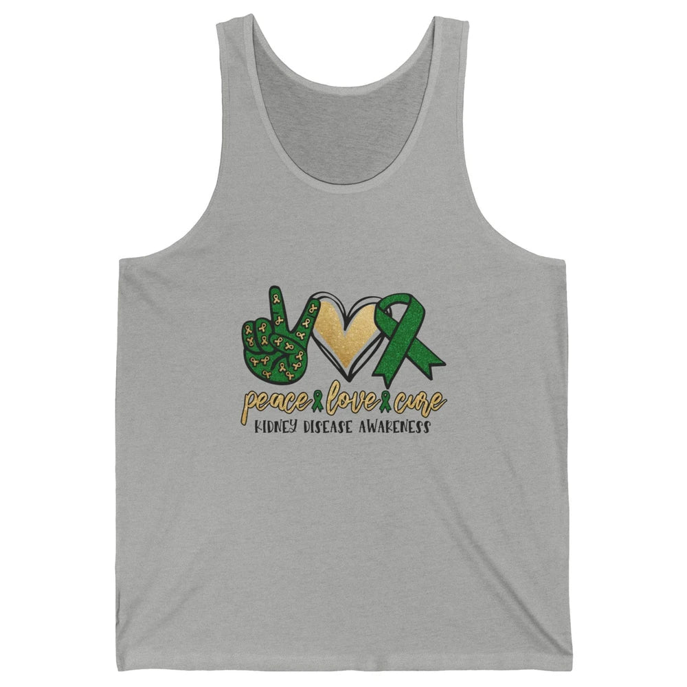 Peace Love Cure Kidney Disease Awareness Green Ribbon Heart Unisex Jersey Tank