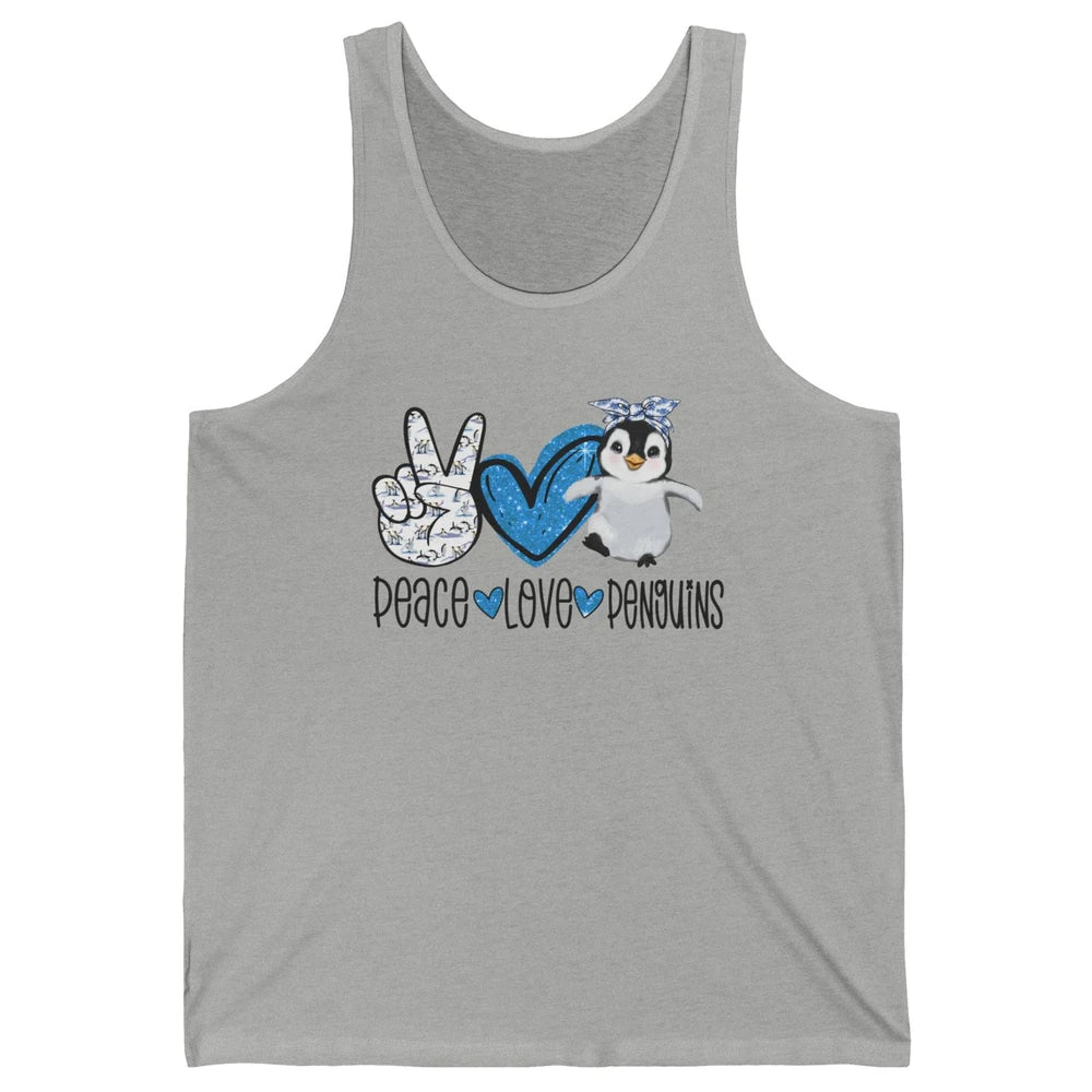 Peace Love Penguins With Headband Baby Penguins Lovers Gift Unisex Jersey Tank