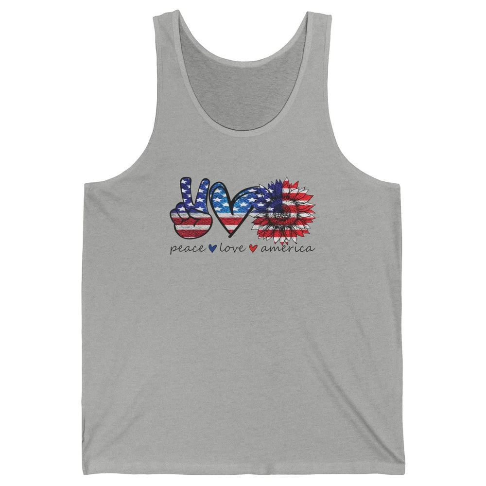 Peace Love America Flag Sunflower 4th of July Memorial Day Unisex Jersey Tank