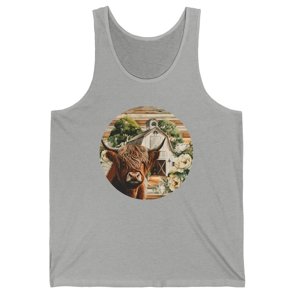 Retro Farm Highland Cow Barn House Western Country Farmer Unisex Jersey Tank
