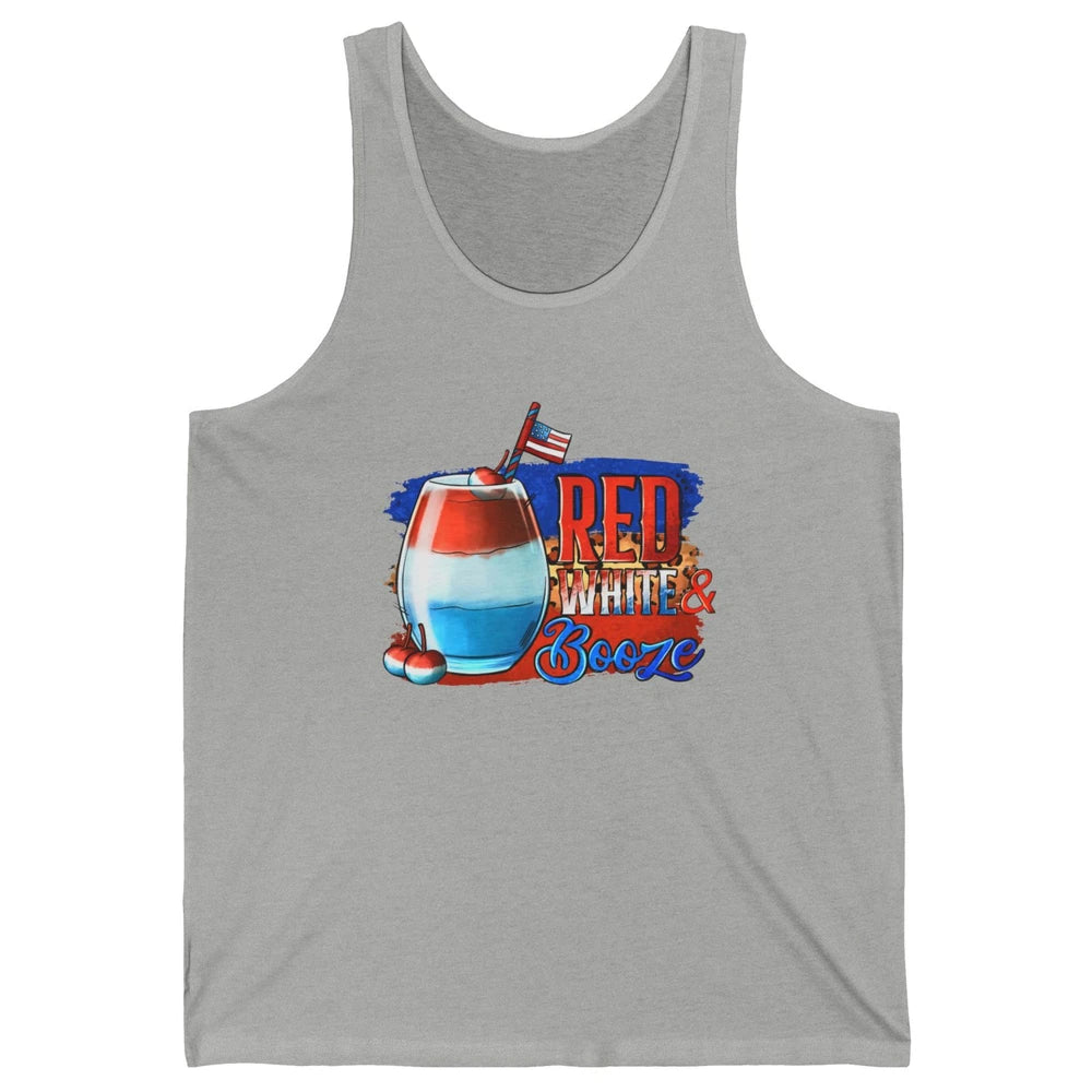 Red White & Booze Leopard US Flag 4th of July American Booze Unisex Jersey Tank