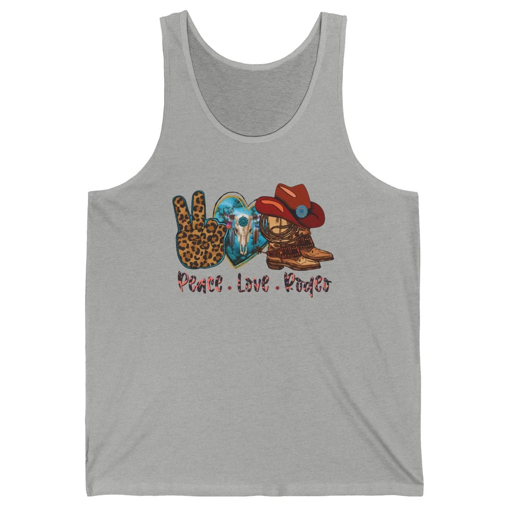Retro Peace Love Rodeo Cowboy Boots And Hat Western Country Unisex Jersey Tank
