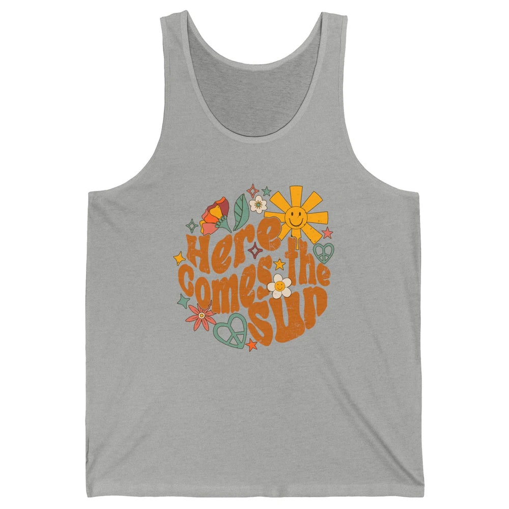 Retro Daisy Rainbow Sunrise Here Comes The Sun Hippie Girl Unisex Jersey Tank