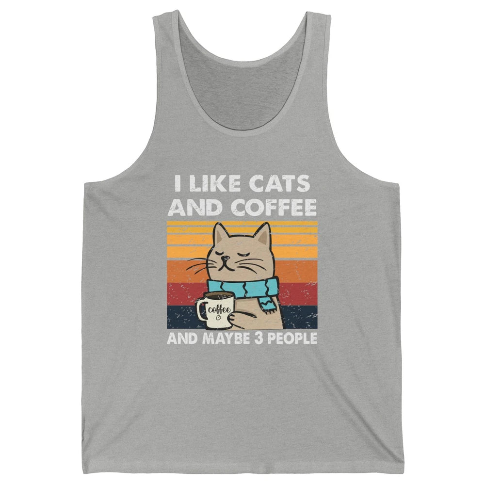 Retro Funny Fall Cat I Like Cats Coffee And Maybe 3 People Unisex Jersey Tank