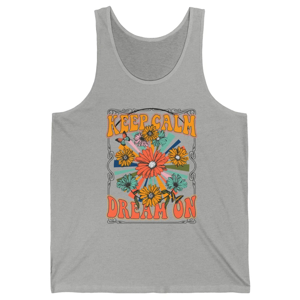 Retro Floral Rainbow Keep Calm Dream On Peace Hippie Girl Unisex Jersey Tank