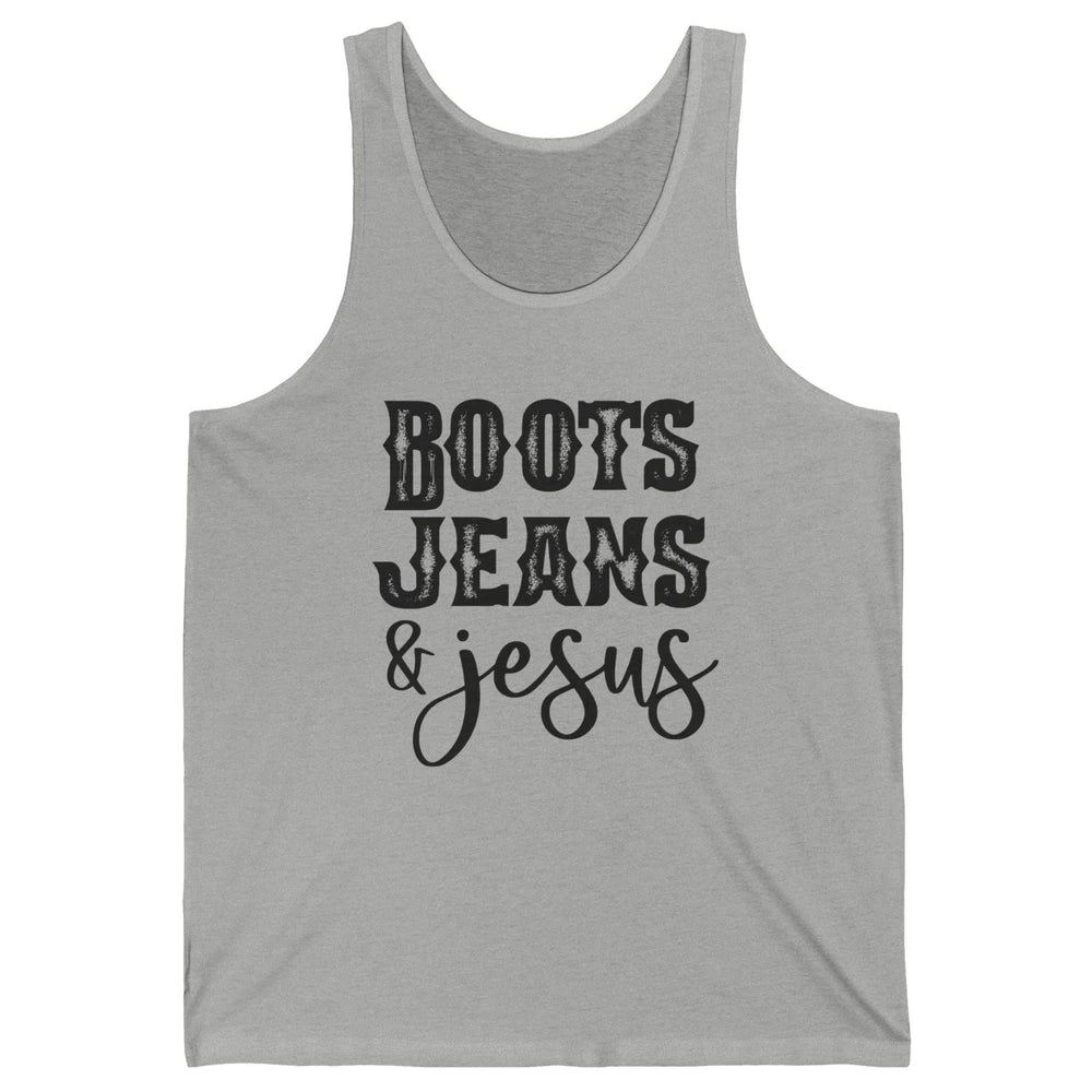 Retro Boots Jeans and Jesus Christian Western Country Cowboy Unisex Jersey Tank