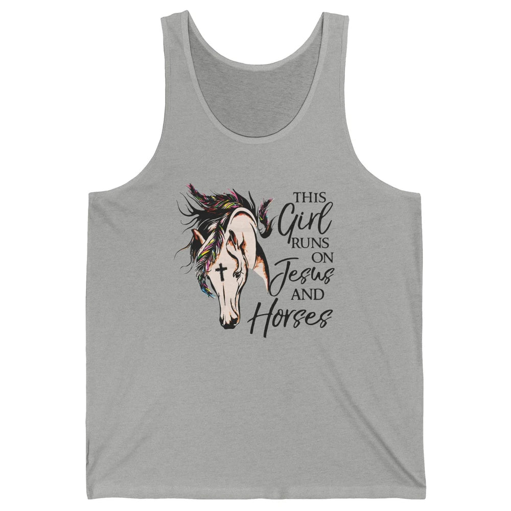 Christian This Girl Runs On Jesus And Horses Western Cowgirl Unisex Jersey Tank