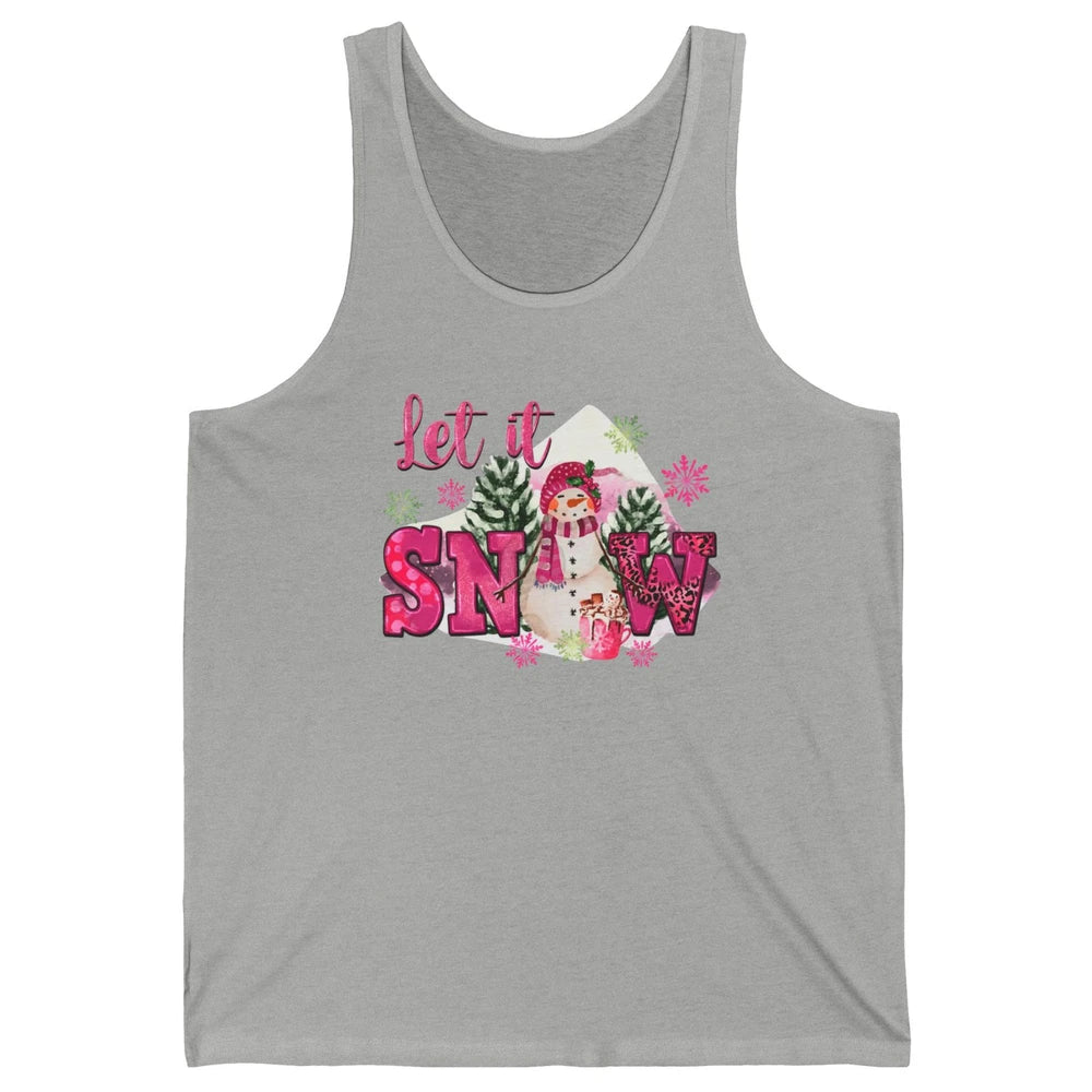 Retro Pink Christmas Snowman Let It Snow Winter Cozy Season Unisex Jersey Tank