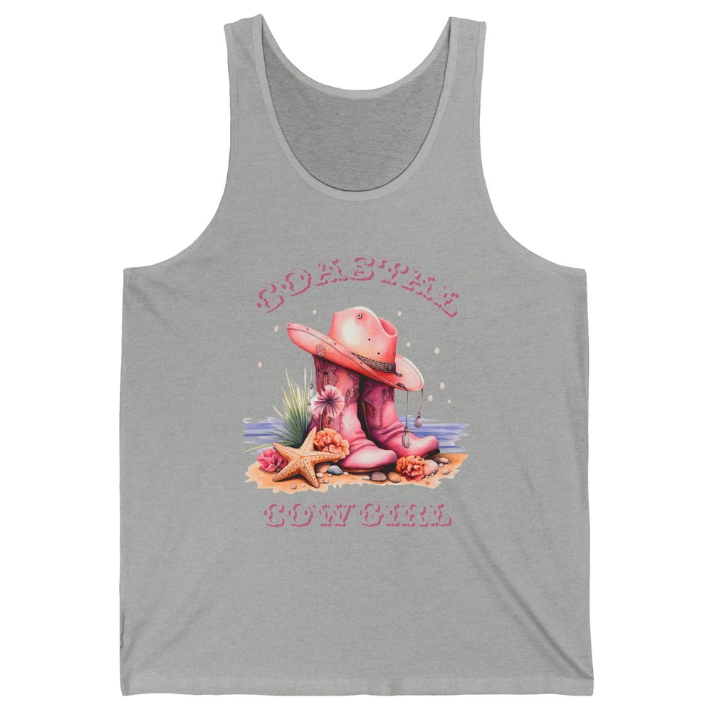 Retro Cowgirl Boots Coastal Cowgirl Western Country Beach Unisex Jersey Tank