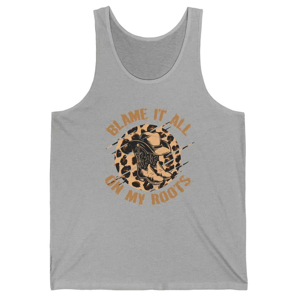 Retro Leopard Cowboy Boots Blame It On My Roots Western Girl Unisex Jersey Tank