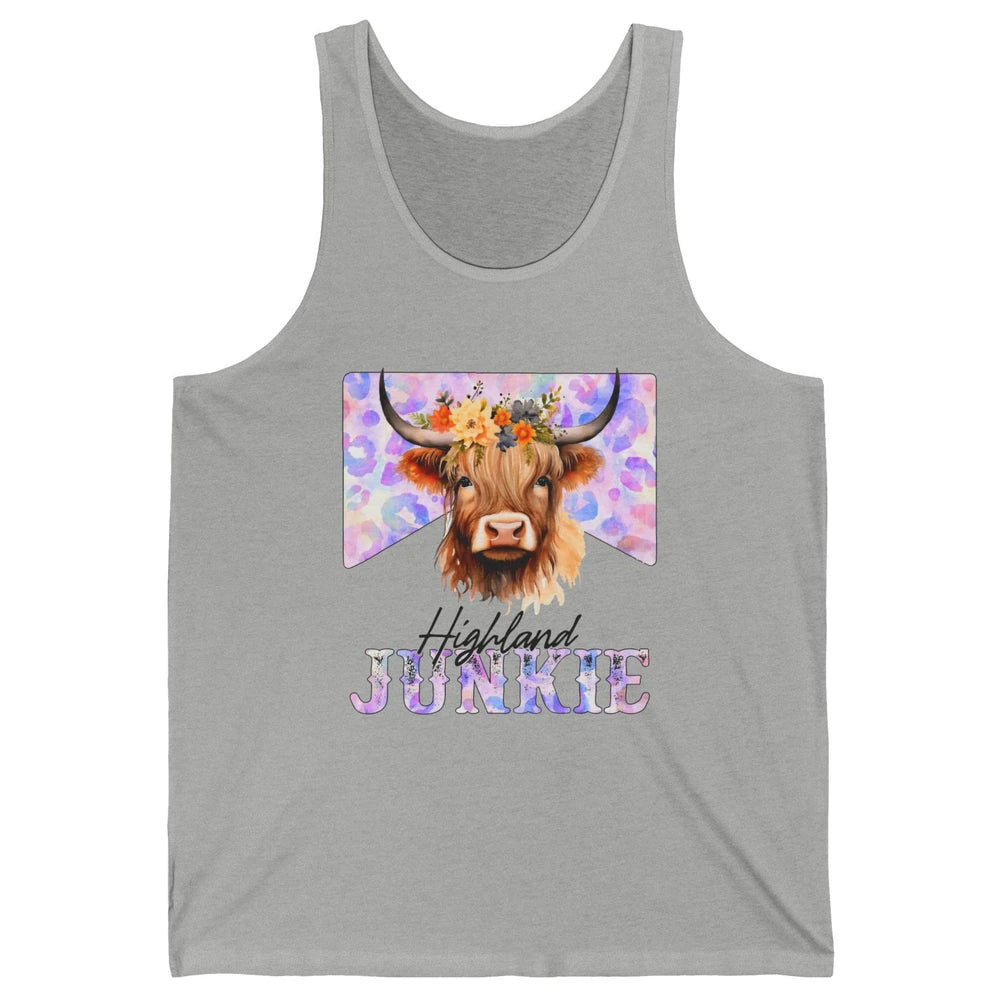 Floral Highland Cow Junkie Western Country Farm Animal Unisex Jersey Tank
