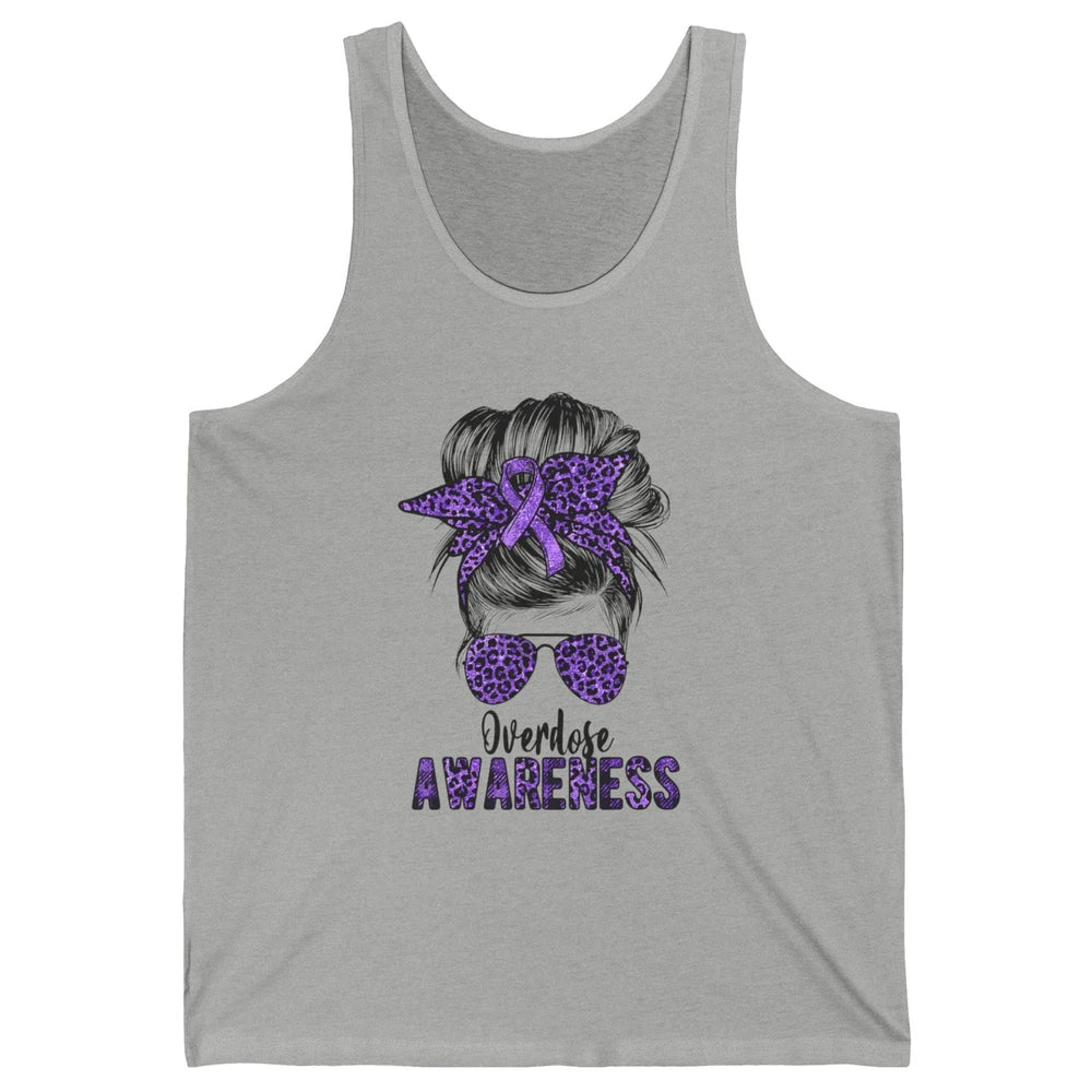 Overdose Awareness Messy Hair Bun Purple Leopard Warrior Unisex Jersey Tank