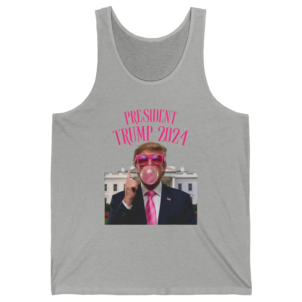 President Trump 2024 Blowing Bubble Gum Funny Trump Won Sarcastic Chewing Gum Pink Sunglasses Political Unisex Jersey Tank