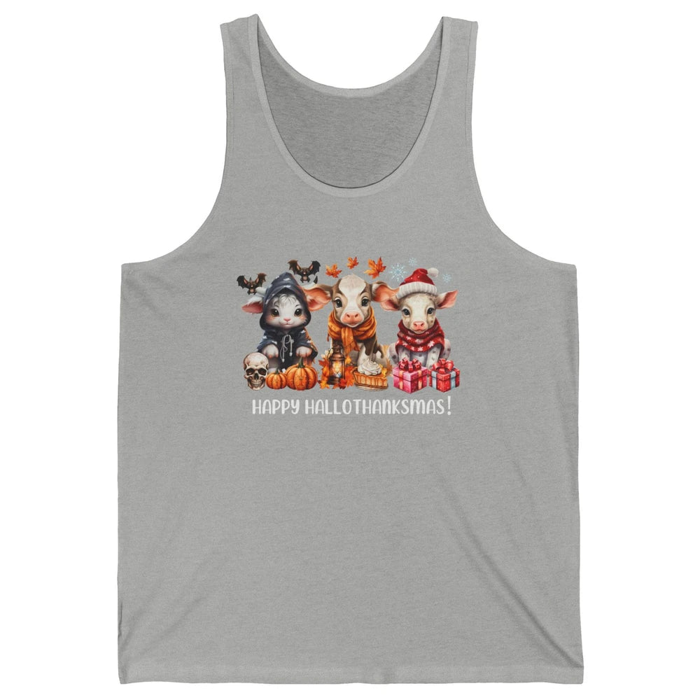 Retro Farm Baby Cow Happy Hallo-thank-mas Thanksgiving Xmas Unisex Jersey Tank