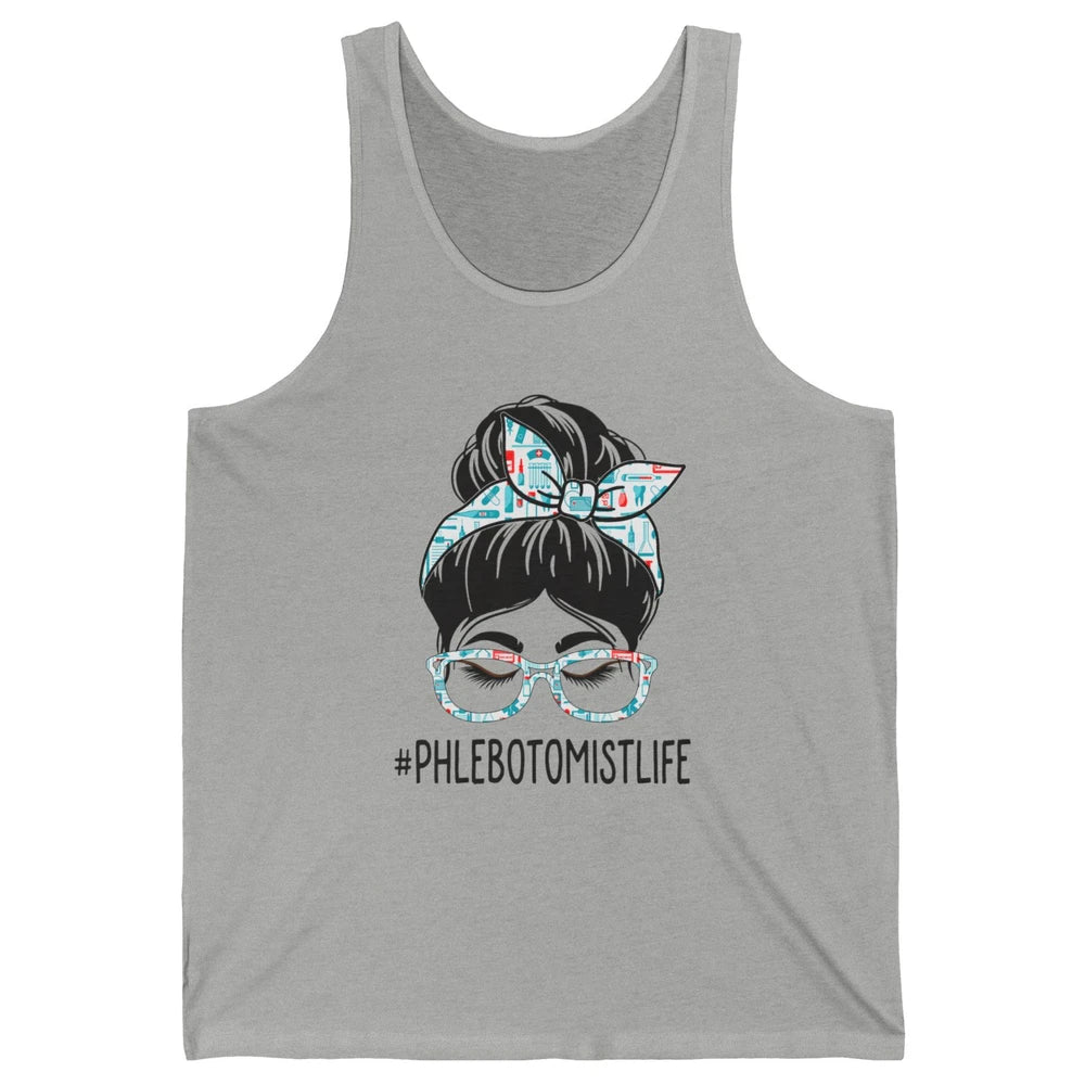 Phlebotomist Messy Hair Bun Vein Lab Woman Phlebotomy Nurse Unisex Jersey Tank