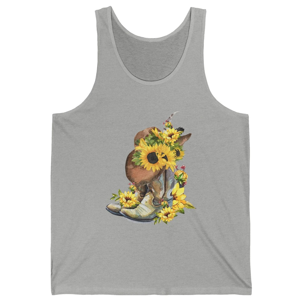 Retro Cowboy Boots Sunflower Let's Go Girls Western Cowgirls Unisex Jersey Tank