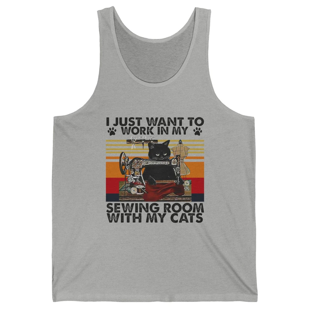 Retro I Just Want To Work In My Sewing Room With My Cats Unisex Jersey Tank