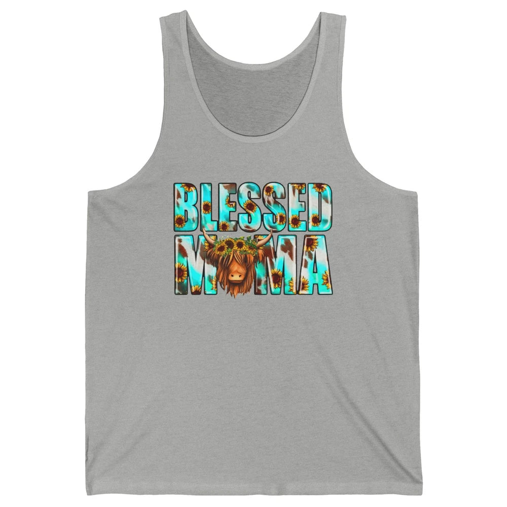 Retro Sunflower Highland Cow Blessed Mama Western Cow Mama Unisex Jersey Tank