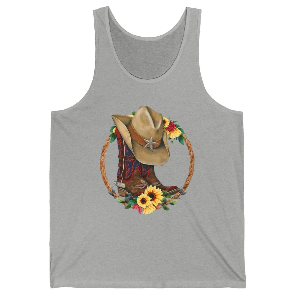 Retro Cowboy Boots Sunflower Let's Go Girls Western Cowgirls Unisex Jersey Tank