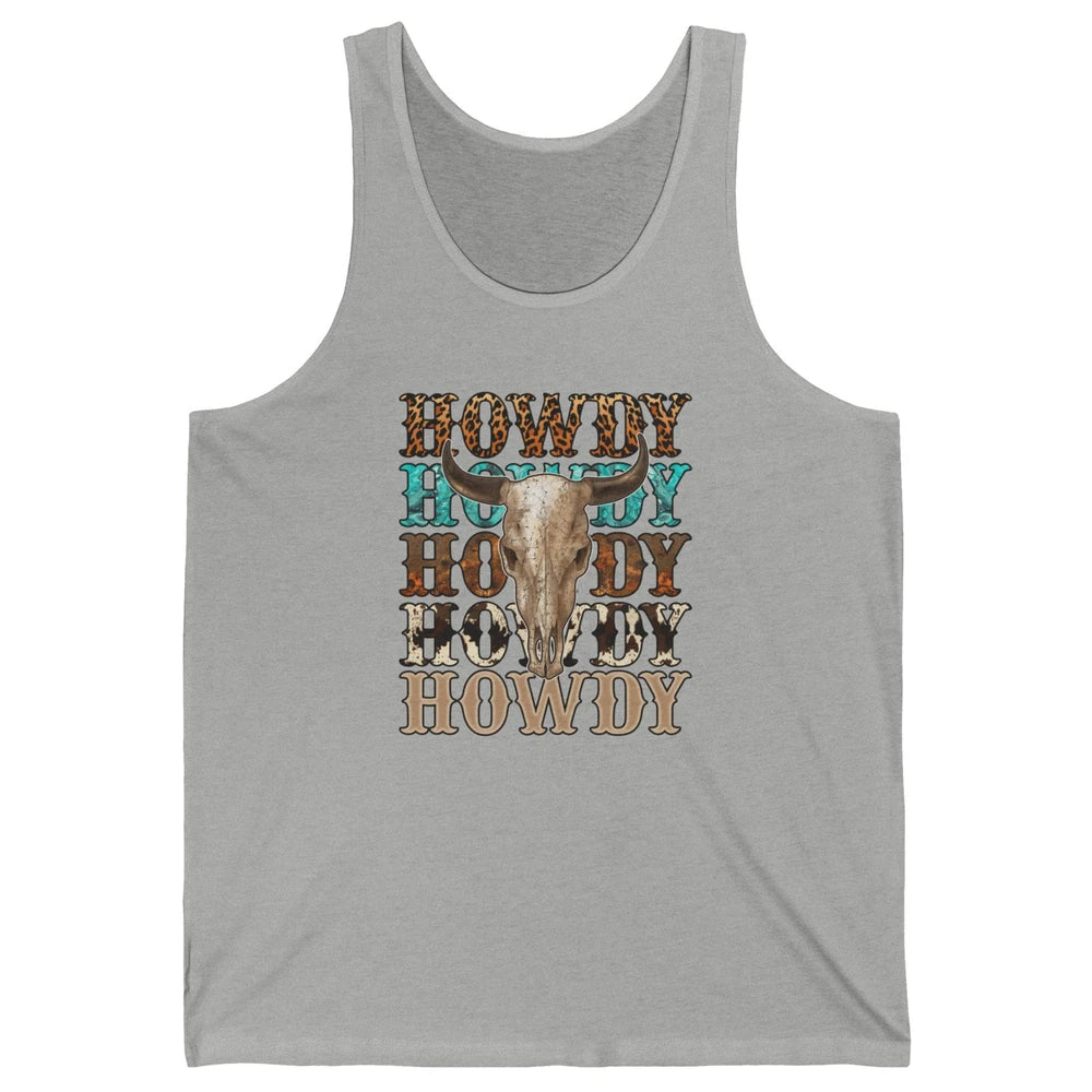 Retro Howdy Bull Skull Rodeo Vintage Western Country Leopard Unisex Jersey Tank