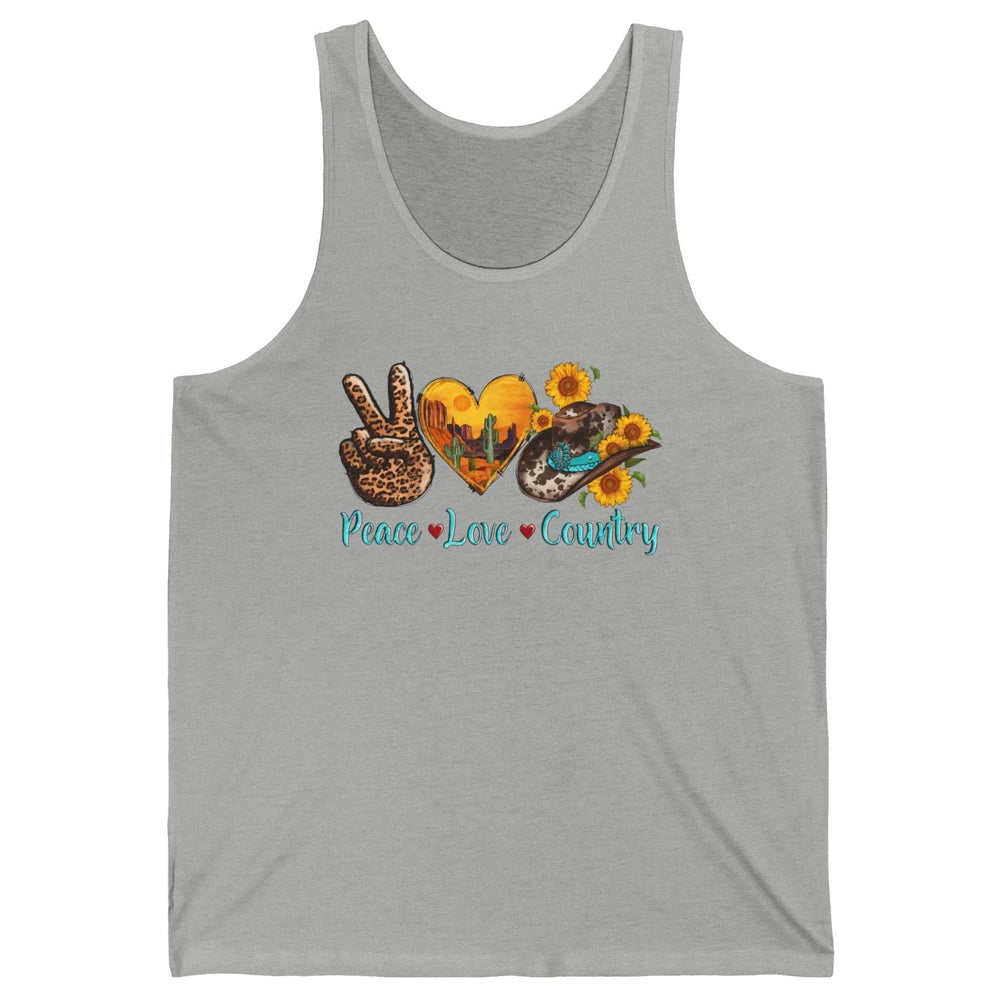 Retro Sunflower Peace Love Country Cowgirl Boots Western Unisex Jersey Tank