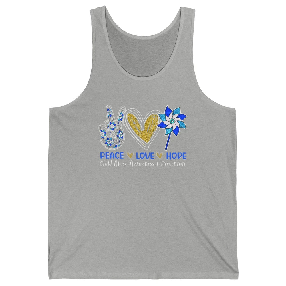 Peace Love Leopard Pinwheel Child Abuse Prevention Month Unisex Jersey Tank